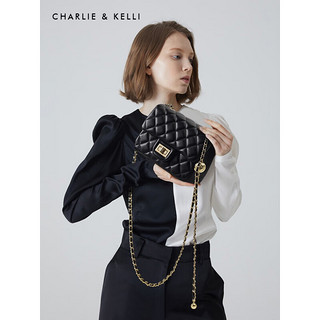 CHARLIE&KELLI 轻奢品牌包包女包2023女士链条菱格包小香风斜挎包女 黑色鎏金无logo（红色内里）