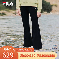 FILA 斐乐女士针织长裤休闲简约优雅修身喇叭裤 正黑色-BK 170/70A/L