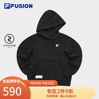 斐乐（FILA） FUSION潮牌女子针织连帽上衣时尚简约卫衣 正黑色-BK 160/80A/S