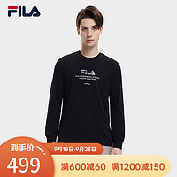 斐乐（FILA） 男子针织长袖衫时尚休闲字母图案圆领T恤 正黑色-BK 185/104A/XXL