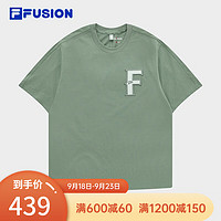 斐乐（FILA）FUSION潮牌男子针织短袖衫时尚休闲宽松T恤 岩灰绿-TQ 170/92A/M