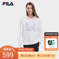 斐乐（FILA）女子连帽卫衣时尚长袖宽松印花女装休闲针织上衣 云菇白-WT 170/88A/L