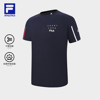 斐乐（FILA） 男子针织短袖衫简约防晒速干运动T恤 RD宝蓝-NV 180/100A/XL