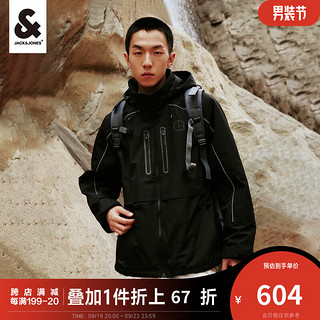 杰克·琼斯（JACK&JONES）秋季男装潮流户外运动棉服防水连帽夹克外套宽松登山棉衣男 黑色-E41  170/92A/S