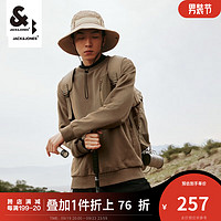 杰克·琼斯（JACK&JONES）秋季男装三防工装上衣拉链贴袋字母棉布上衣运动卫衣长袖男士 金棕色-E10 185/104A/XL