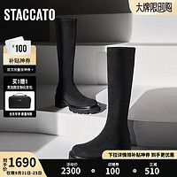 STACCATO 思加图 时尚弹力靴袜靴长筒靴高靴瘦瘦靴女靴S6324DG3 气质黑（单里） 34