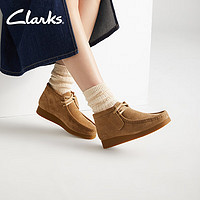 Clarks其乐 WALLABEE EVO女鞋复古潮流舒适高帮袋鼠厚底鞋 深卡其色 261747444 35.5