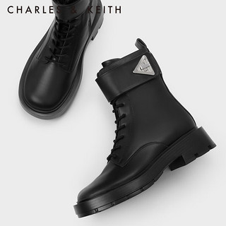 CHARLES&KEITH英伦风机车靴系带马丁靴子女靴CK1-90900123 Black黑色 36