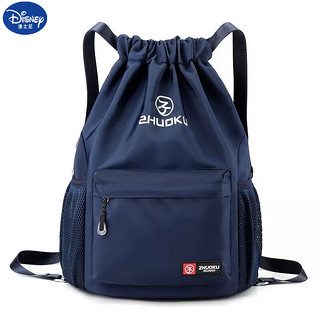 迪士尼（Disney）大容量男女旅行运动双肩包折叠包训练背包束口袋抽绳包篮球包 深蓝色 大号