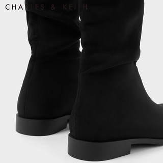 CHARLES&KEITH复古绒面西部牛仔长筒堆堆靴女CK1-90380137 BLACK TEXTURED黑色纹理 38