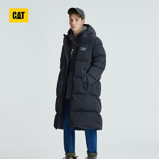 卡特彼勒CAT卡特男士户外休闲微皱感双开拉链设计长款羽绒服 黑色 S