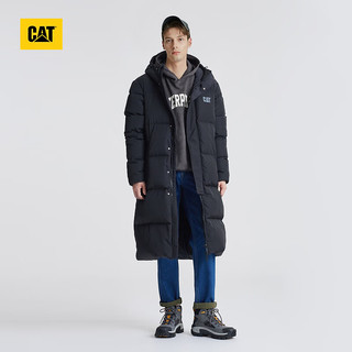 卡特彼勒CAT卡特男士户外休闲微皱感双开拉链设计长款羽绒服 黑色 S