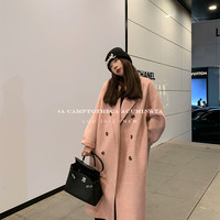 LUU桃喜儿/粉色双面大衣女毛呢子外套女秋冬高级感羊毛韩系