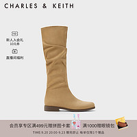 CHARLES&KEITH复古绒面西部牛仔长筒堆堆靴女CK1-90380137 Tan茶色 36