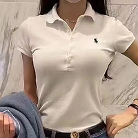 Ralph Lauren美国拉夫劳伦女士短袖五粒扣POLO 衫纯棉修身翻领女T恤 白色 五粒扣短袖T恤 S 85-100斤