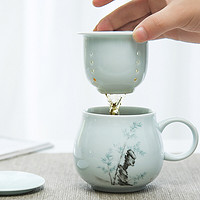 享礼 手绘茶杯陶瓷带盖过滤办公室茶具主人杯个人杯花茶泡茶喝茶杯 竹