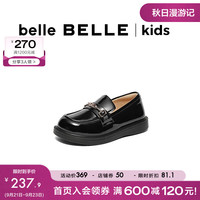 百丽马衔扣乐福鞋童平跟百搭小黑皮鞋3QT07C83 黑色 30