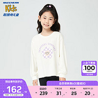 Skechers斯凯奇女童长袖T恤衫2023箱型设计时尚休闲儿童上衣L323G017 棉花糖白/0074 120cm