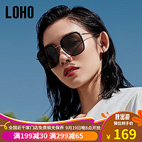 LOHO 太阳镜高级感高清偏光墨镜大脸显瘦眼镜防紫外线 LH013618 黑色+单灰镜片