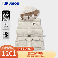 FILA FUSION斐乐潮牌羽绒马甲女2023冬宽松收腰工装连帽外套 灰麦色-BG 160/80A/S