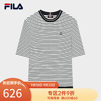 斐乐（FILA）女子织衫时尚休闲条纹短袖织上衣 传奇蓝-NV 160/80A/S