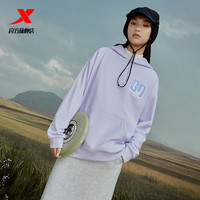 特步（XTEP）特步加绒连帽卫衣男女同款印花运动训练跑步上衣休闲长袖套头 轻纱紫 XS