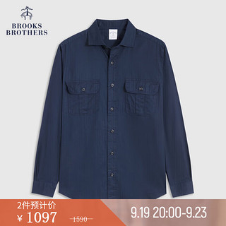 Brooks Brothers BrooksBrothers）男士新纯棉翻领双口袋长袖休闲衬衫 4004-藏青色 L