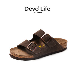 Devo 的沃 LifeDevo软木鞋真皮绑带凉鞋2023夏季男鞋 2718 深棕色反绒皮 44