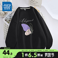 真维斯圆领卫衣女装蝴蝶印花套头衫长袖T恤JR 黑8010 175/96A/XL