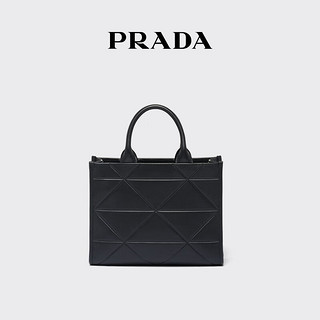 PRADA/普拉达女士Symbole 疏缝线饰小号皮革手提包托特包 黑色