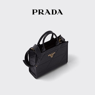 PRADA/普拉达女士Symbole 疏缝线饰小号皮革手提包托特包 黑色