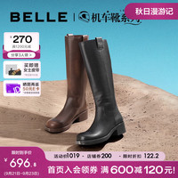 百丽 擦色复古骑士靴女做旧废土风长筒机车靴BAW71DG3 棕色 36