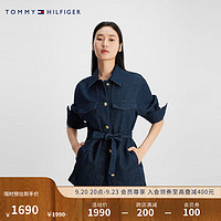 TOMMY HILFIGER23早秋女装时尚工装风贴袋束腰合身牛仔外套WW0WW38917 深牛仔蓝1BJ 32