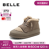 BeLLE 百丽 休闲毛毛鞋女23冬保暖舒适高帮鞋A4C2DDD3 灰色 35