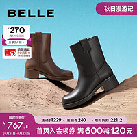 BeLLE 百丽 擦色复古休闲靴女方头废土风短靴BAW65DZ3 棕色 34