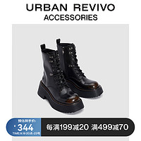 URBAN REVIVO 冬女士擦色复古学院绑带马丁靴UAWS30030 深咖棕 37