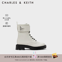 CHARLES&KEITH英伦风机车靴系带马丁靴子女靴CK1-90900123 粉白色Chalk 38