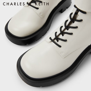 CHARLES&KEITH英伦风机车靴系带马丁靴子女靴CK1-90900123 粉白色Chalk 38