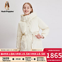 Hush Puppies暇步士女装户外休闲工装风拼色连帽收腰中长款羽绒服 118白色 L