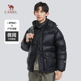 CAMEL 骆驼 羽绒服男冬季2023连帽短款鹅绒保暖工装防寒外套