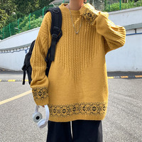 真维斯男装时尚舒适纯色休闲宽松花边百搭毛衣EI 黄色2400 165/84A/M