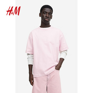 H&M 男女同款T恤季重磅纯棉打底衫休闲短袖男上衣0608945 白色 175/100A