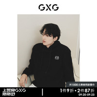GXG男装 城市定义 三色华夫格肌理绣花点缀连帽卫衣 黑色 175/L