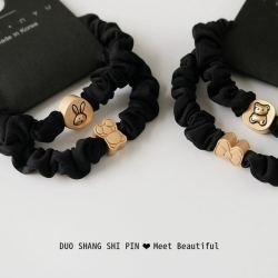 DUO SHANG 朵尚 2件套黑色头绳可爱兔子小肠圈高弹力扎头发绳皮筋气质绑马尾发圈