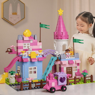 PLUS会员：Temi 糖米 儿童大颗粒立体拼装插积木玩具 女孩3-6岁抖音同款公主系列城堡模型 152粒盒装+4底板+2公路底板