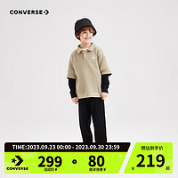 Converse匡威儿童套装男童polo领假两件卫衣长裤两件套潮流套装 正黑色 130/64
