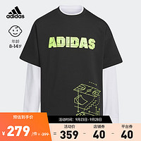 adidas阿迪达斯轻运动男大童儿童宽松舒适休闲上衣二合一T恤 黑色/白 128CM