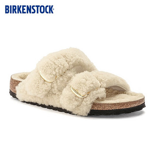 BIRKENSTOCK软木拖鞋秋冬女款时尚大巴扣毛毛鞋Arizona Teddy系列 白色窄版1023130 38