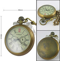 VIGOROSO 男式复古全铜手上链机械秒针和24小时子表盘怀表
