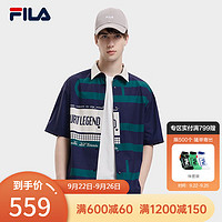 斐乐（FILA）男子短袖衬衫2023时尚休闲满印宽松梭织上衣网球菁质POLO 满印一-ZA 185/104A/XXL